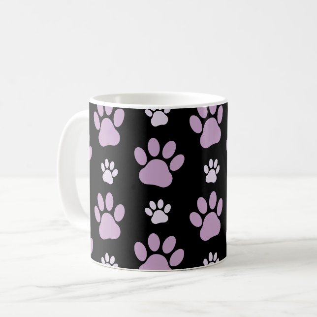 Muster von Paws, Lilac Paws, Hundepfen, Paw Prints Kaffeetasse (Vorderseite Links)