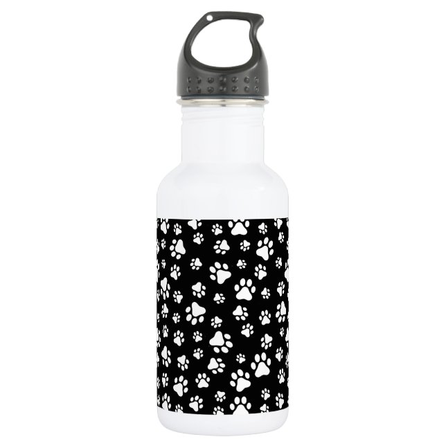 Muster von Paws, Paw Prints, Schwarz und Weiß Edelstahlflasche (Vorderseite)