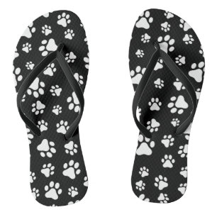 Muster von Paws, Paw Prints, Schwarz und Weiß Flip Flops