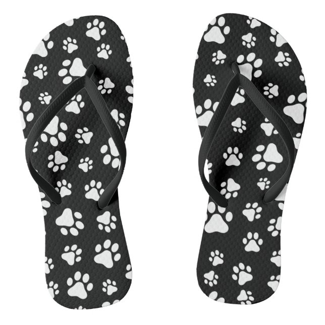 Muster von Paws, Paw Prints, Schwarz und Weiß Flip Flops (Fußbett)