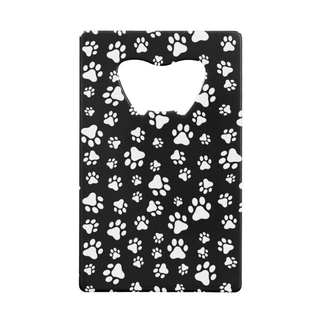 Muster von Paws, Paw Prints, Schwarz und Weiß Geldbeutel Flaschenöffner (Vorderseite)
