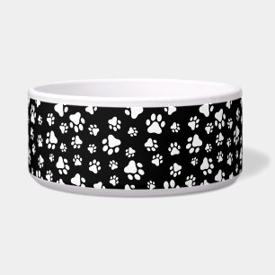 Muster von Paws, Paw Prints, Schwarz und Weiß Napf