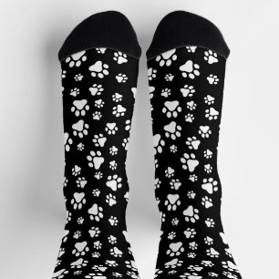 Muster von Paws, Paw Prints, Schwarz und Weiß Socken