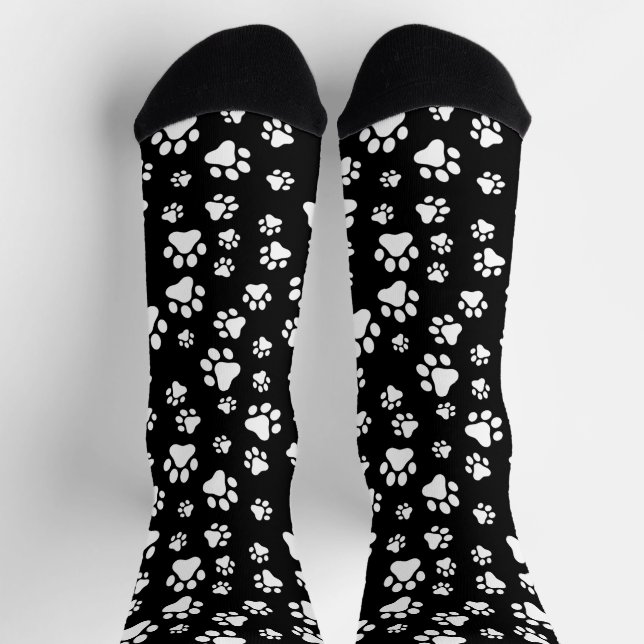 Muster von Paws, Paw Prints, Schwarz und Weiß Socken (Oben)