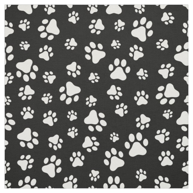 Muster von Paws, Paw Prints, Schwarz und Weiß Stoff (Muster)