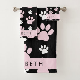Muster von Paws, rosa Paws, Dog Paws, Ihr Name Badhandtuch Set