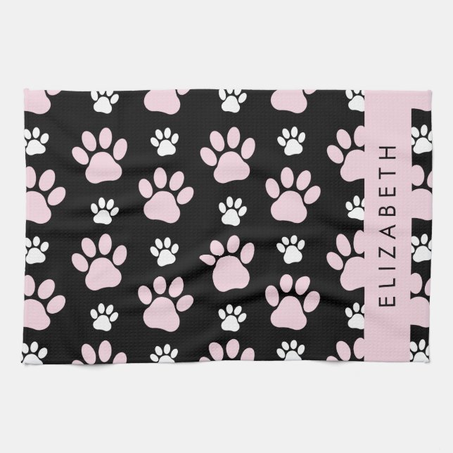 Muster von Paws, rosa Paws, Dog Paws, Ihr Name Geschirrtuch (Horizontal)