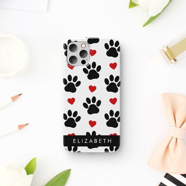 Muster von Paws, schwarzen Paws, roten Herzen, Ihr Case-Mate iPhone Hülle (Von Creator hochgeladen)