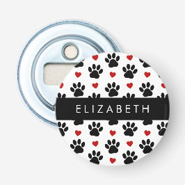 Muster von Paws, schwarzen Paws, roten Herzen, Ihr Flaschenöffner