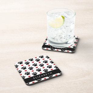Muster von Paws, schwarzen Paws, roten Herzen, Ihr Getränkeuntersetzer