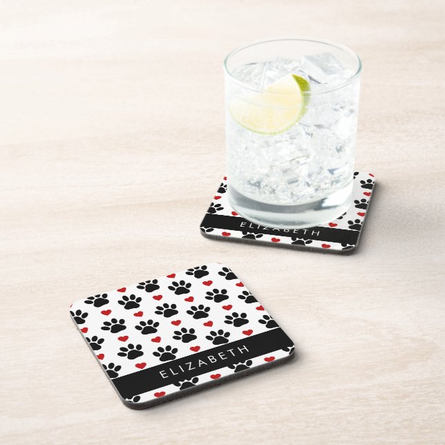 Muster von Paws, schwarzen Paws, roten Herzen, Ihr Getränkeuntersetzer (Rechte Seite)