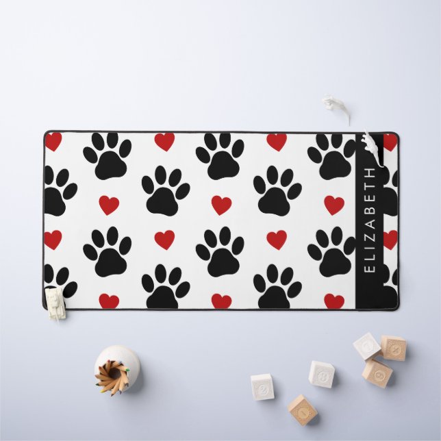Muster von Paws, schwarzen Paws, roten Herzen, Ihr Schreibtischunterlage (Kindertisch)
