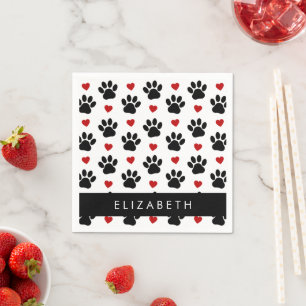 Muster von Paws, schwarzen Paws, roten Herzen, Ihr Serviette