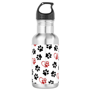 Muster von Paws, schwarzen Paws, roten Paws, Herz Edelstahlflasche