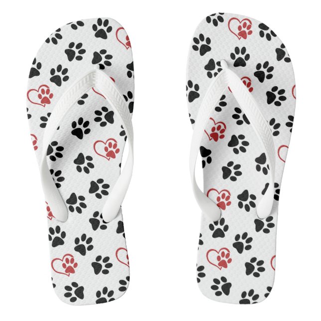 Muster von Paws, schwarzen Paws, roten Paws, Herz Flip Flops (Fußbett)