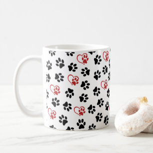 Muster von Paws, schwarzen Paws, roten Paws, Herz Kaffeetasse