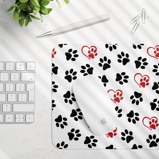 Muster von Paws, schwarzen Paws, roten Paws, Herz Mousepad (Von Creator hochgeladen)