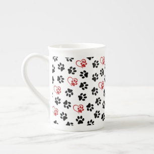 Muster von Paws, schwarzen Paws, roten Paws, Herz Prozellantasse