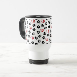 Muster von Paws, schwarzen Paws, roten Paws, Herz Reisebecher