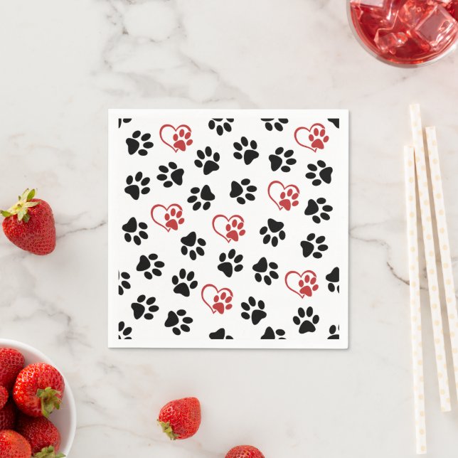 Muster von Paws, schwarzen Paws, roten Paws, Herz Serviette (Beispiel)