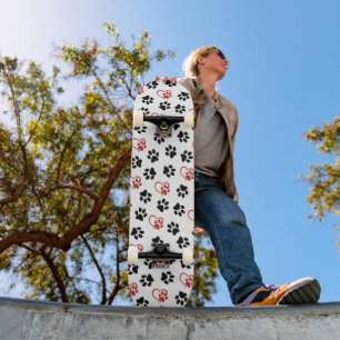 Muster von Paws, schwarzen Paws, roten Paws, Herz Skateboard