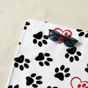 Muster von Paws, schwarzen Paws, roten Paws, Herz Strandtuch