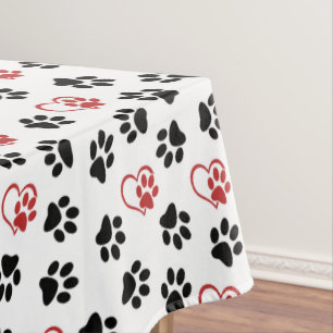 Muster von Paws, schwarzen Paws, roten Paws, Herz Tischdecke