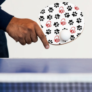 Muster von Paws, schwarzen Paws, roten Paws, Herz Tischtennis Schläger