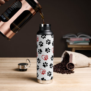 Muster von Paws, schwarzen Paws, roten Paws, Herz Trinkflasche