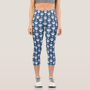 Muster von Pfähnen, Hundpfägen, weißen Pfoten, bla Capri Leggings