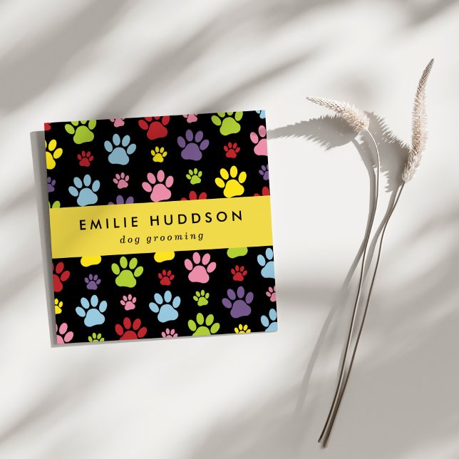 Muster von Pfoten, Hunde-Groomer, Hunde-Walker, Pe Quadratische Visitenkarte (Von Creator hochgeladen)