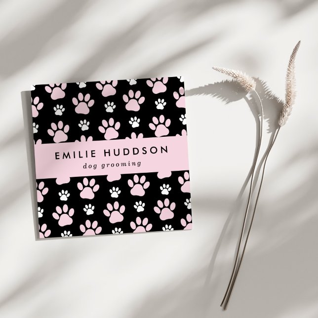 Muster von Pfoten, Hunde-Groomer, Hunde-Walker, Pe Quadratische Visitenkarte (Von Creator hochgeladen)