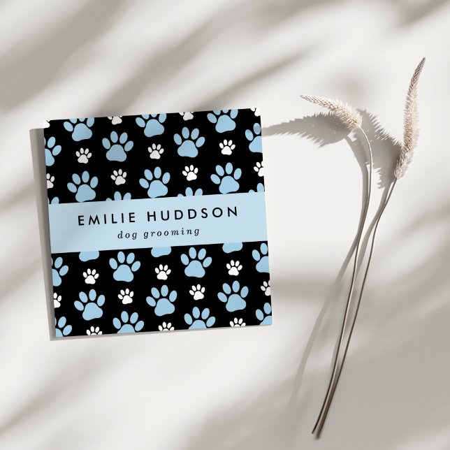 Muster von Pfoten, Hunde-Groomer, Hunde-Walker, Pe Quadratische Visitenkarte (Von Creator hochgeladen)