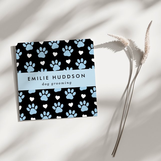 Muster von Pfoten, Hunde-Groomer, Hunde-Walker, Pe Quadratische Visitenkarte (Von Creator hochgeladen)