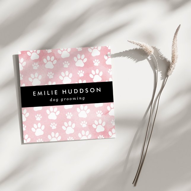 Muster von Pfoten, Hunde-Groomer, Hunde-Walker, Pe Quadratische Visitenkarte (Von Creator hochgeladen)