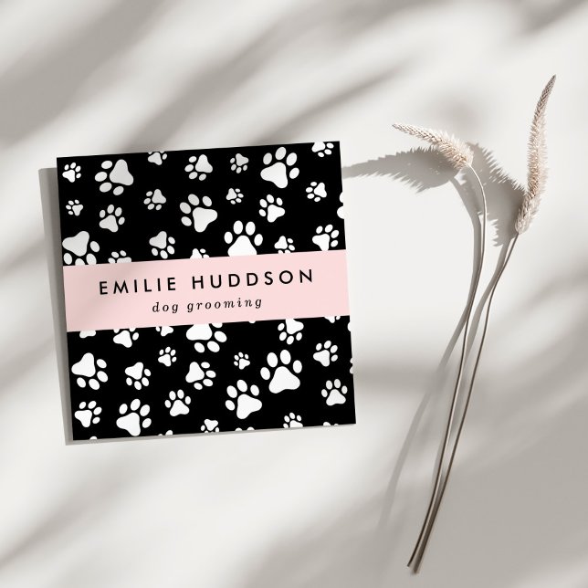 Muster von Pfoten, Hunde-Groomer, Hunde-Walker, Pe Quadratische Visitenkarte (Von Creator hochgeladen)