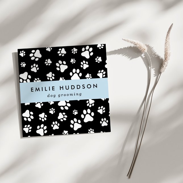 Muster von Pfoten, Hunde-Groomer, Hunde-Walker, Pe Quadratische Visitenkarte (Von Creator hochgeladen)