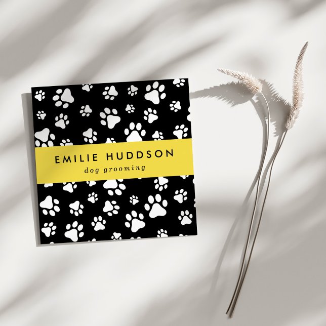 Muster von Pfoten, Hunde-Groomer, Hunde-Walker, Pe Quadratische Visitenkarte (Von Creator hochgeladen)