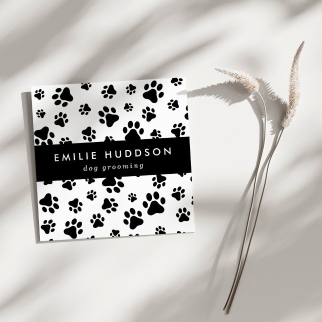 Muster von Pfoten, Hunde-Groomer, Hunde-Walker, Pe Quadratische Visitenkarte (Von Creator hochgeladen)
