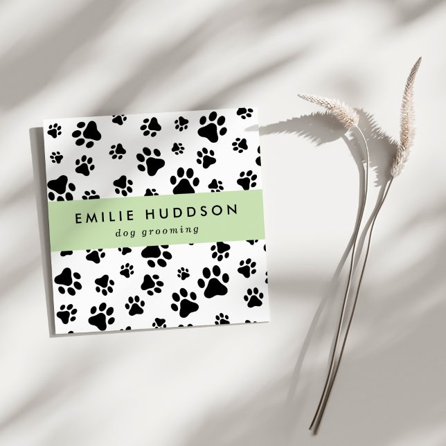 Muster von Pfoten, Hunde-Groomer, Hunde-Walker, Pe Quadratische Visitenkarte (Von Creator hochgeladen)