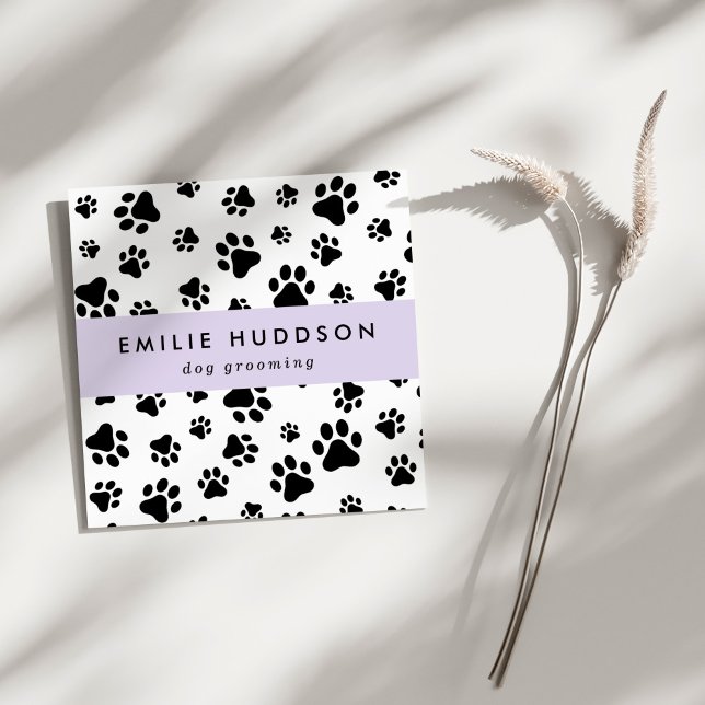 Muster von Pfoten, Hunde-Groomer, Hunde-Walker, Pe Quadratische Visitenkarte (Von Creator hochgeladen)