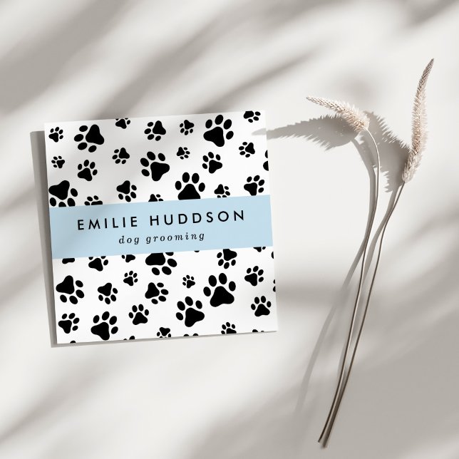 Muster von Pfoten, Hunde-Groomer, Hunde-Walker, Pe Quadratische Visitenkarte (Von Creator hochgeladen)