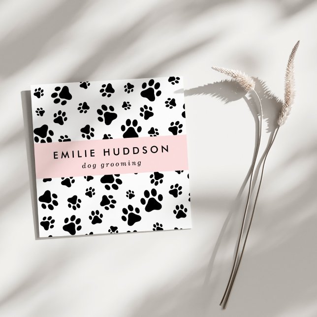 Muster von Pfoten, Hunde-Groomer, Hunde-Walker, Pe Quadratische Visitenkarte (Von Creator hochgeladen)