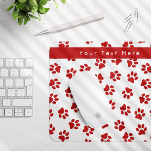 Muster von Pfoten, Hundepfoten, Katzenpfoten, rote Mousepad