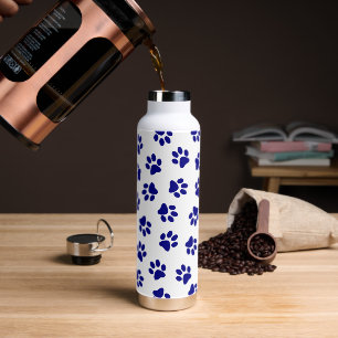 Muster von Pfoten, Hundeschäften, blaue Navy-Paws Trinkflasche