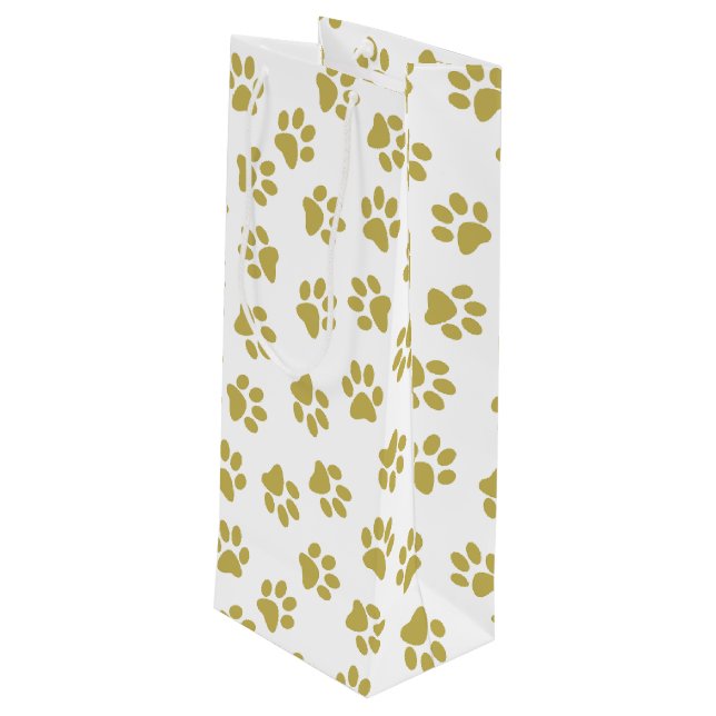 Muster von Pfoten, Hundeschäften, goldenen Pfoten Geschenktüte Für Weinflaschen (Rückseite Schrägansicht)