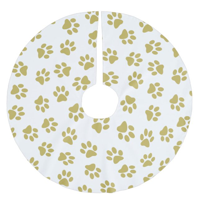 Muster von Pfoten, Hundeschäften, goldenen Pfoten Polyester Weihnachtsbaumdecke (Vorderseite)
