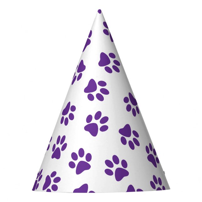 Muster von Pfoten, Hundeschäften, Lila Pfoten Partyhütchen (Vorderseite)