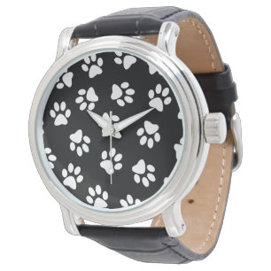Muster von Pfoten, Hundeschäften, weißen Pfoten Armbanduhr