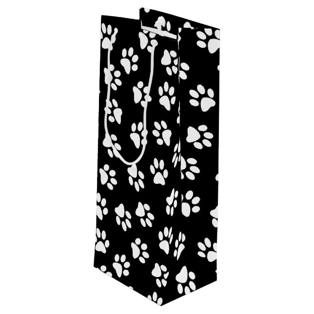 Muster von Pfoten, Hundeschäften, weißen Pfoten Geschenktüte Für Weinflaschen (Rückseite Schrägansicht)